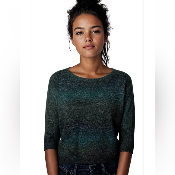 Croft & Barrow Ombré Green 3/4 Crewneck Knit Light Sweater Petite Small - Picture 1 of 5